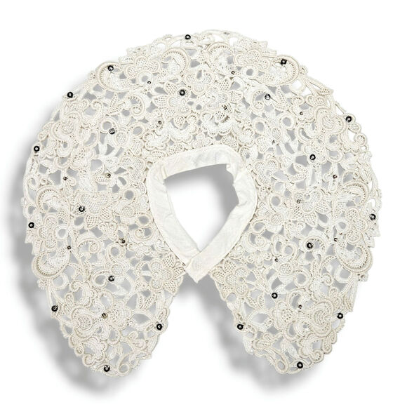 Teena Brown Lace Collar Detachable Vintage MCM Bead Embellished Victorian Style - Picture 2 of 6